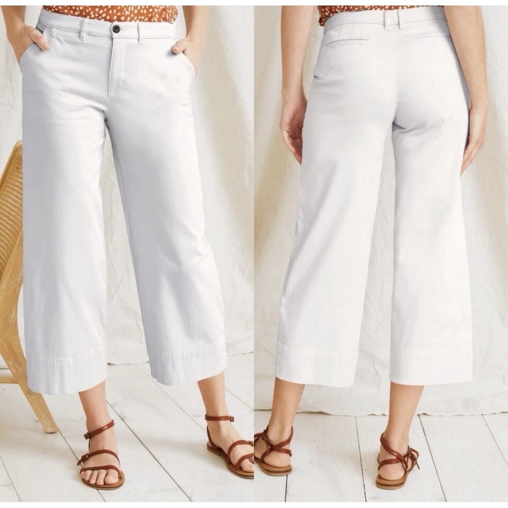 Garnet Hill White Cropped Wide-Leg Chinos Pants Pima Cotton Plus Size 8 EUC
